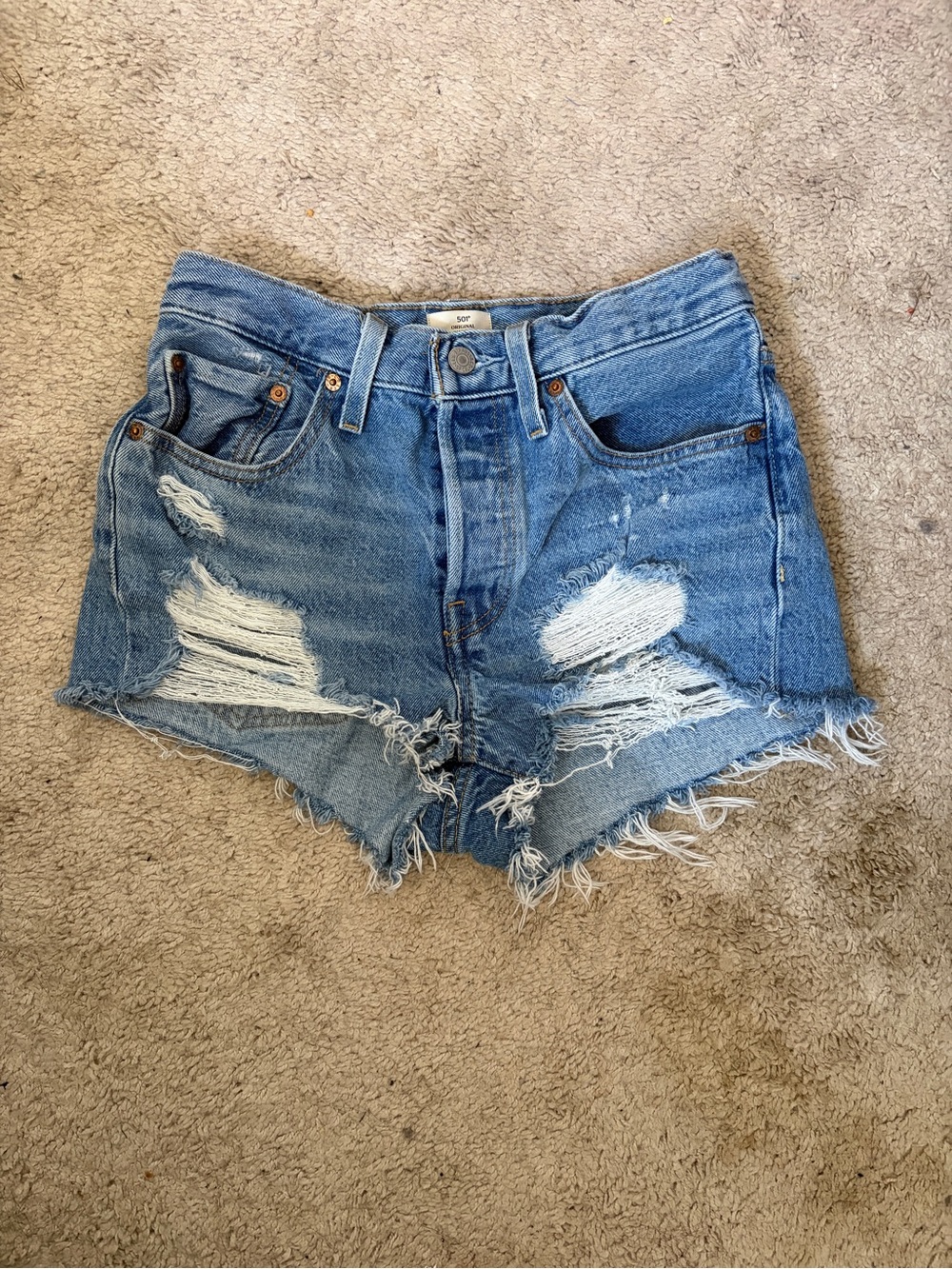 Levi's Ripped Light Blue High-Rise Denim Shorts